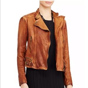 Ralph Lauren Burnished Leather Moto Jacket